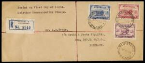 1934 (Nov.1) &nbsp;Macarthur set of 3 on a long, plain, locally addressed Brisbane registered cover. Very fine.