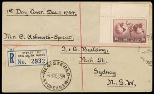 1934 (Dec.1) 1/6 Hermes on a registered locally addressed Sydney cover. Fine.