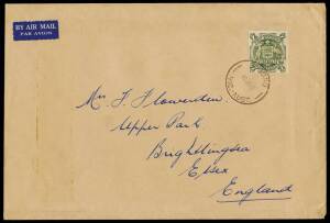 1949-50&nbsp;Coat of Arms&nbsp;set of 4 on medium size (23 x 15.4cms) plain covers addressed to England (but not posted), cancelled Bogong Victoria. Dated "11AP49", "3OC49", "28NO49" and "16JA50" respectively. A very fine set.&nbsp;