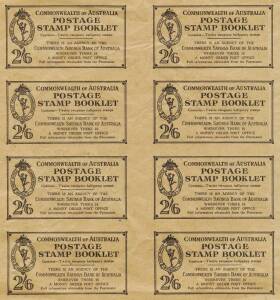 1949-50 (BW.B55[PP]) 2/6 KGVI 2&frac12;d scarlet, full UNCUT sheet of 6 x 8 front booklet covers. Brusden White state several uncut sheets came onto the market and lists an uncut pair at $250. Folded with minor edge damage, rarely offered.