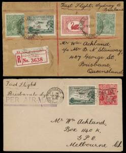 1 Jan.1930 (AAMC.148-9) Inaugural Flights by Australian National Airways: Sydney - Brisbane cover carried by Kingsford Smith and Allan in the "Southern Cloud" and a Brisbane - Sydney cover carried by Ulm, Sheppard and Chaseling (following the crash of the