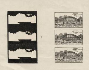 March 1935 (AAMC.495ba) WASP AIrlines vignette, proof sheet in black, with untrimmed margins. 162 x 134mm.