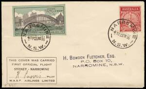 28 Mar.1935 (AAMC.495e) Narromine - Sydney flown cover, signed by the pilot, Harry Purvis and bearing an IMPERFORATE example of the WASP Airlines vignette.