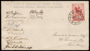 15 May 1935 (AAMC.500a) Australia - New Zealand "Southern Cross relief flight" cover, carried aboard the "Faith in Australia" and signed by the 11 airmen and officials involved, including P.G. Taylor, Jack Percival, John Stannage & R.N. Boulton. [25 flown