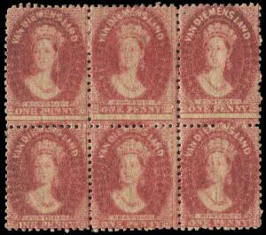 1865-71 (SG.70) 1d Carmine perforated 11&frac12;-12 in a mint block of (6). Cat. &pound;540.