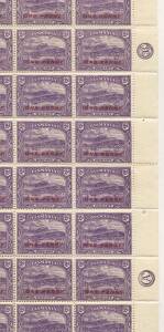 1912 (SG.260, 244) 2d Bright violet optd. ONE PENNY, full sheets (2) of 60 with CA and JBC monograms, each sheet shows early (and differing) stages of the void under right value tablet at posn.32; also 1&frac12;d on 5d Tablet (SG.244) full sheet of 120 with Plat