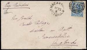 1880 (Nov.23) cover to England, franked 6d tied by BN "377" with unframed "MACARTHUR - VICTORIA" alongside, ERD by 21 years. Endorsed "Via Brindisi", with Melbourne and Bath backstamps.