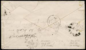 1881 (Jun.7) cover to London, franked 6d, tied by BN "854". Backstamps incl. unframed "BENDOC" dated "JE 7 81" (ERD by 27 years), "BONANG" dated "JN 7 81" (ERD by 11 years) and Melbourne transit cds. Opening faults, rare combination from a goldmining dist
