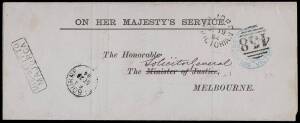 1884 (Sept.18 & 19) &nbsp;OHMS return Solicitors General franked lettersheet. Originally sent to Majorica on the 18th Sept. and returned on the 19th with the Minister of Justice changed to "Solicitor General" and boxed "MIS-SENT / MAJORICA" &nbsp;applied in black (
