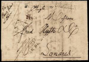 Useful range with 1832 entire to London, charged 1/8 & other markings, 1855, 1867 & 1873 group with Helvetica frankings, 1910, 1911, 1912 & 1913 5c Postal Cards (2 mint, 2 used), 1916 censored p/card to Italy and 3 Oct.1925 Geneva - Milan cover & 28 May 1