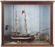 MARITIME: c1870s model Galleon in diorama setting within original glass fronted case. Fine condition. 76x86x32cm.
