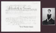 QUEEN ELIZABETH II, nice signature "Elizabeth R" on document from 1952 (year of her Accession), approving the appointment by the President of Costa Rica of a Vice-Consul in London. Countersigned by Sir Anthony Eden, then Foreign Secretary, but later to be