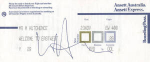 INXS - MICHAEL HUTCHENCE, signature on Ansett Australia boarding pass.