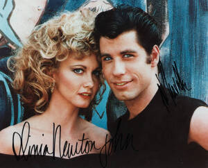 MOVIES & ENTERTAINERS: Signed photographs (10) & pieces (4) - Olivia Newton-John & John Travolta; Paul McCartney, Dean Martin (2), Paul Newman (2), Madonna, Britney Spears, Kim Novak (2), Olivia Newton-John (2), Maureen O'Harra, Noel (Lois Lane) Neill. 3 