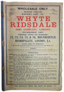 TRADE CATALOGUE: "Wholesale Only. Season 1921-22. Export List C. Whyte Ridsdale and Company Limited, London", 304pp including toys, household, comprehensive household goods. Similar to a sears catalogue. Fair/Good condition.