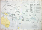 "Map Showing Area of South Pacific Commission", compiled and drawn by Division of National Mapping, Department of National Development [Canberra, 1961], linen-backed (some tone spots and split along central fold), size 144x101cm.