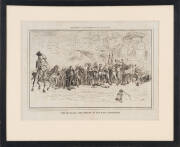 c.1885 Soudan Campaign collection relating to the NSW Contingent. Includes: three colour lithographs, all framed, dealing with the Australian Soudan campaign: THE EMBARKATION OF NSW TROOPS FOR SUAKIM, Artist Charles H Hunt (Australian, 1857-1938), 38.1x51
