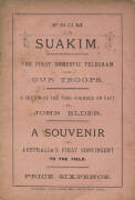 c.1885 Soudan Campaign collection relating to the NSW Contingent. Includes: three colour lithographs, all framed, dealing with the Australian Soudan campaign: THE EMBARKATION OF NSW TROOPS FOR SUAKIM, Artist Charles H Hunt (Australian, 1857-1938), 38.1x51 - 6