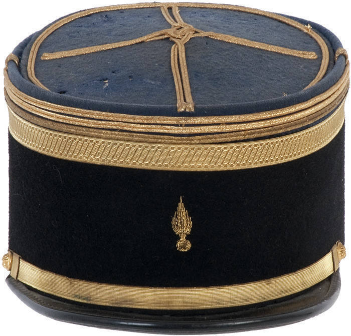 PRE WW1 HAT: c1900 French Foreign Legion engineers kepi, with front traditional stitched emblem and gold bullion wire trim, excellent condition.