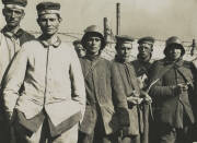 "TYPICAL HUN TYPES. Captured on the 4th by the Australians", c.1914-1918 silver gelatin photograph, titled in pencil in an unknown hand, with stamp verso, 11.2x15.7cm. Stamp reads "Australian official photograph, copyright".