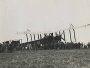 "A VISITOR FROM THE AIR. A HANDLEY PAGE MACHINE VISITS AN AUSTRALIAN HOSPITAL IN FRANCE", c.1918 silver gelatin photograph, titled in pencil in an unknown hand verso, 14.5x19.4cm.