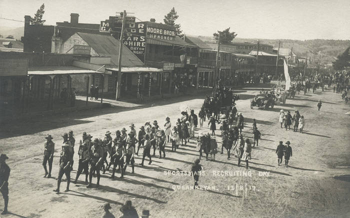 "SPORTSMAN'S RECRUITING DAY, QUEANBEYAN", 1917 pair of silver gelatin photographs postcard format, titled and dated "15/8/17" in negative lower centre, and photographer's [G.S.?] Percival stamp verso, 8.7x13.7cm.