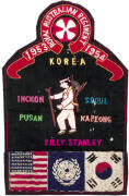 KOREAN WAR: c1953-54 range of Royal Australian Regiment items relating to the Korean War, consisting of: Royal Aust. Regiment Embroidery in coloured silk on black fabric with blue backing, text includes "Inchon, Seoul, Pusan, Kapeong. [signed] Billy Stanl - 6