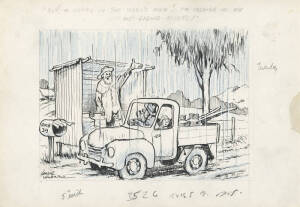 EMILE MERCIER (1901-1981, Australian cartoonist): Original b/w artwork for cartoons, one related to wrestling, other regarding dairy farmers, both signed in image, each about 26x18cm.