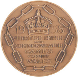 1958 BRITISH COMMONWEALTH GAMES IN CARDIFF, Participation Medal "1958 VI.British Empire and Commonwealth Games, Cardiff, Wales", 55mm diameter, in original presentation box. Ex Dr.J.Matthews, the British team doctor. Superb condition.