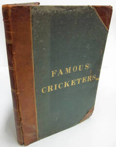 "Famous Cricketers and Cricket Grounds 1895", by C.W.Alcock [London, 1895], re-bound in one volume with gilt title, c280 b/w plates of players, teams & grounds. Poor/Fair condition.