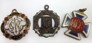 MELBOURNE CRICKET CLUB, membership badges for 1921-22, 1924-25 & 1928-29 (latter badge missing enamel).