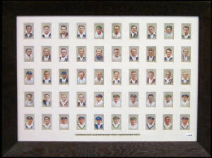 1934 Players cigarette cards, "Cricketers 1934" [50], window mounted, framed & glazed, overall 75x62cm. Attractive.