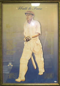 DON BRADMAN, print "Walk to Fame" by John Christie (1998), signed by the artist, limited edition 1223/1500, framed & glazed, overall 76x107cm.