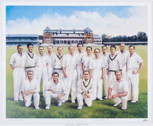 1948 AUSTRALIAN TEAM: Prints (10) "Celebrated Australian Cricket Teams Series - Australia in England 1948" by Dave Thomas, size 60x54cm.