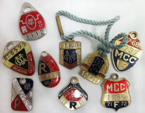 MELBOURNE CRICKET CLUB, membership badges for 1957-58, 1960-61, 1967-68, 1971-72, 1985-86, 1986-87, 1988-89, 1990-91 & undated "R" member.