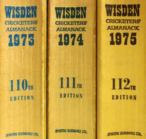 "Wisden Cricketers' Almanack"s for 1970-79. All with limp yellow covers. Fair/Good condition.