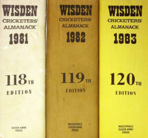 "Wisden Cricketers' Almanack"s for 1980-99. All with limp yellow covers. G/VG condition.