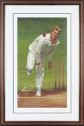 SHANE WARNE, print "Around the Wicket - Shane Warne" by d'Arcy Doyle, signed by Shane Warne and the artist, limited edition 1262/1500, framed & glazed, overall 68x102cm. With CoA.