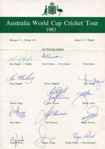 AUSTRALIA: 1981 Australian Team to UK and Sri Lanka, official team sheet with 18 signatures including Kim Hughes, Dennis Lillee & Trevor Chappell; plus 1983 Australian team to World Cup, official team sheet with 13 signatures.