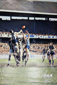 BALANCE OF COLLECTION, noted 1994 Select "Cazaly Classics" uncut sheet (110); TAA poster showing 1976 Drawn Grand Final (63x99cm); Ansett poster showing 1977 VFL Grand Final (68x98cm); c1970 Caltex "Perth - The Demons" large cloth badge; 1981 Herald-Sun N