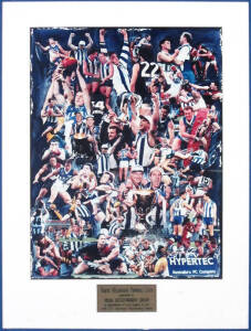 NORTH MELBOURNE: Framed items - Original Weg posters for 1996 & 1999; 1996 framed photo-montage awarded to a sponsor; Leigh Colbert signature & endorsement on North Melbourne football jumper.