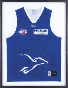 NORTH MELBOURNE, 2006 away football jumper with c27 signatures, framed & glazed, overall 69x90cm.