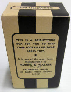 c1950 Morris & Walker "This is a Brightwood Box For You to Keep Your Footballers Swap Cards Tidy", cardboard box for Collingwood. Fair/Good condition (some writing on lid). Extremely rare.