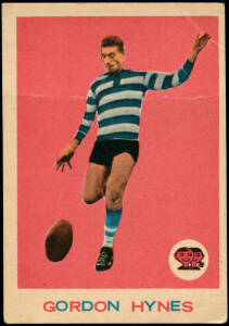 1964 Scanlens "Footballers" No.6 Gordon Hynes (Geelong). Good condition (minor bend).