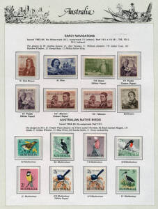 1913-65 collection on S/Seas hingeless pages. Starts with 'Roos to 2/- plus £1 Grey, 3rd wmk MNG, basic set of KGV heads and incl. Kooka minature sheet**, K'ford Smith OS pair, Robes both papers, Arms, Navigators (8) and BCOF set**. Mixture of */**, major