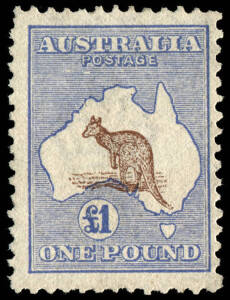 £1 Brown & Blue, showing Kangaroo significantly misplaced into the Great Australian Bight, fresh Unused.