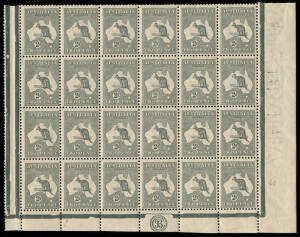 2d Silver-Grey (Die 2A), JBC MONOGRAM block comprising the lower 4 rows of the right pane; varieties noted to 7 units. A most attractive large multiple; 2 units with very minor gum tone.