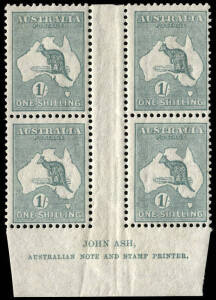 1/- Emerald, ASH Imprint block, Plate 4; superb. BW:33zd.Provenance: Kevin Nelson, May 2002.