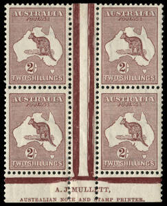 2/- Maroon, MULLETT Imprint block; exceptionally well centred and fresh. MUH/MLH. BW:38za.