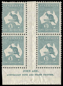 1/- Emerald, Ash Imprint block (N over A - Plate 4), fresh MUH/MLH. BW:34za.